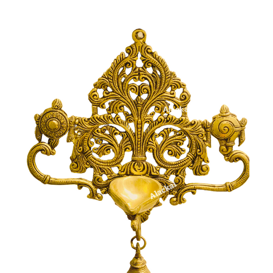 BRASS DECORATIVE SHANKH CHAKRA WALL HANGING DIYA WITH BELL