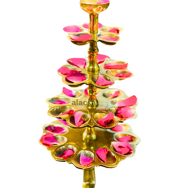 5 LAYER BRASS DEEPARADHANATHATTU | ADUKKU VILAKKU WITH CAMPHOR HOLDER FOR TEMPLE RITUALS