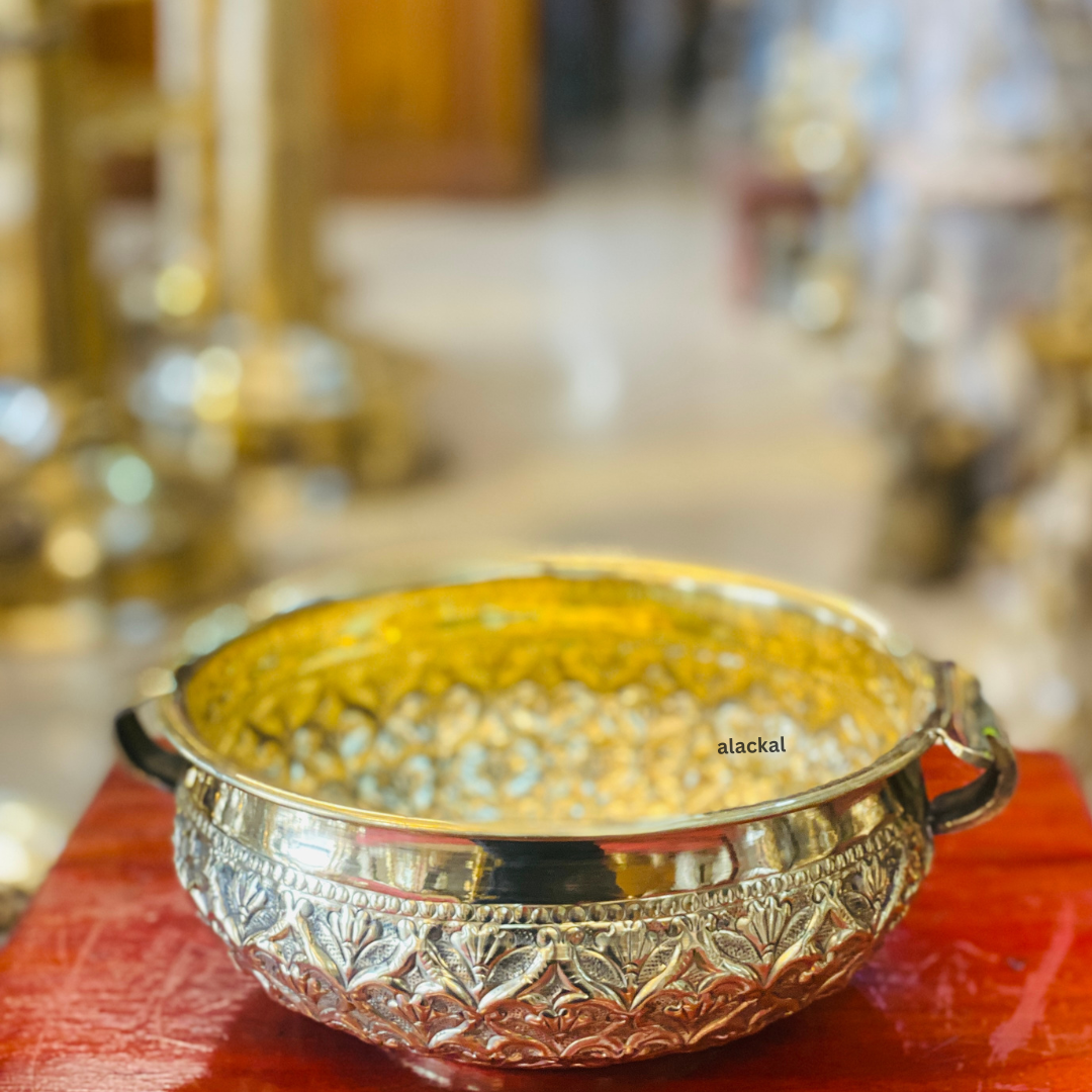 BRASS FLOWER DECOR URULI WITH FLORAL DESIGN | LIGHTWEIGHT URULI | FLOWER DECORATION BOWL