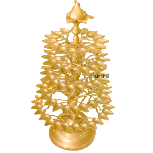 Handmade 5-Step Brass Aalvilakku | 101 Wick Banyan Tree Temple Lamp with Lotus Head – Alackal Bell Metals, Mannar