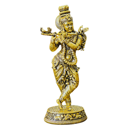 Brass Lightweight Antique Shade Krishna Idol with Flute – Divine Home & Puja Room Decor | Handmade by Alackal Bell Metals, Mannar