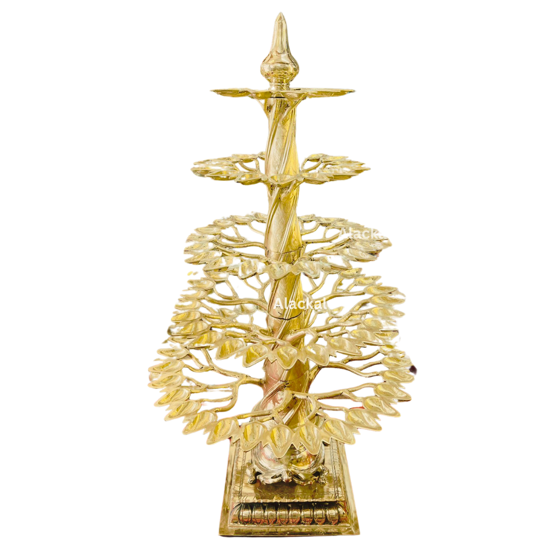 HANDMADE BRONZE AALVILAKKKU ( BANYAN TREE OIL LAMP ) 101 WICKS WITH TORTOISE BASE FOR TEMPLES , HOTELS AND RESORTS