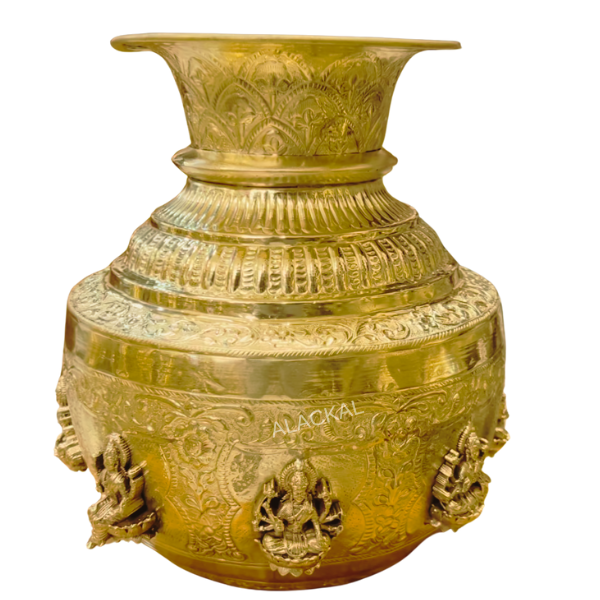 Handcrafted Brass Maha Ashtalakshmi Kumbham | Temple Kalash Pot with 8 Lakshmi Idols | Kerala Traditional Pooja Decor – Alackal Bell Metals Mannar