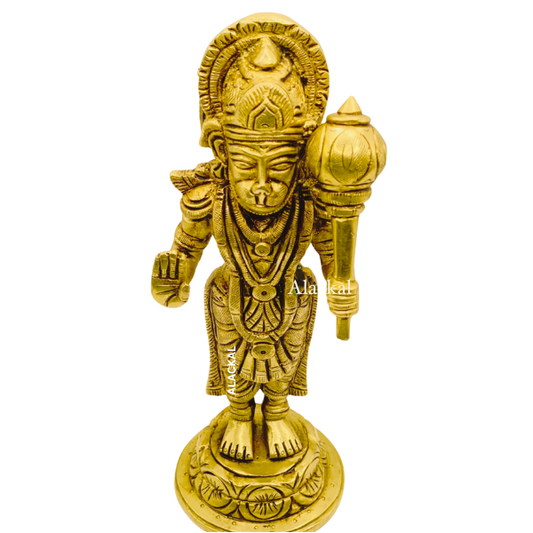HANDCRAFTED 7 INCH BRASS HANUMAN STATUE FOR POOJA | MADE IN ALACKAL BELL METALS  MANNAR