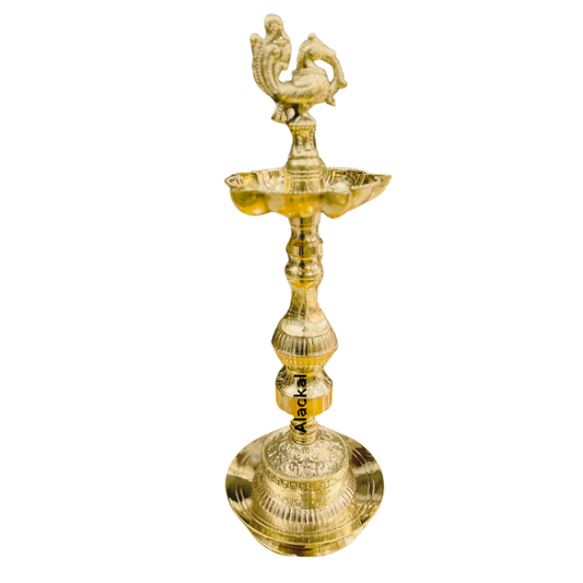 BRASS FANCY DIVINE PEACOCK HEADED LAMP WITH 5 WICKS | ANNAPAKSHI VILAKKU | KUTHUVILAKKU