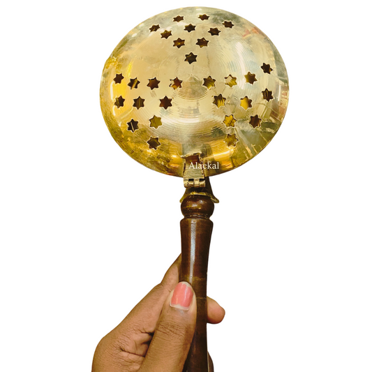 ELEGANT BRASS DHOOP DHANI | DHOOP HOLDER | INCENSE HOLDER WITH LONG WOODEN HANDLE
