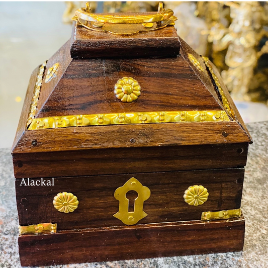WOODEN JEWEL BOX | GIFT BOX | PYRAMID JEWEL BOX WITH BRASS FLORAL DESIGN