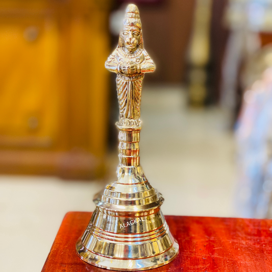 BRASS POOJA BELL WITH HANUMAN SWAMY ON TOP FOR PUJA RITUALS