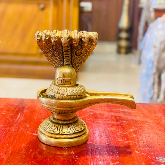 BRASS SHIVALINGA WITH 7 HEADED NAGARAJAVU FOR SIVARATRI RITUALS