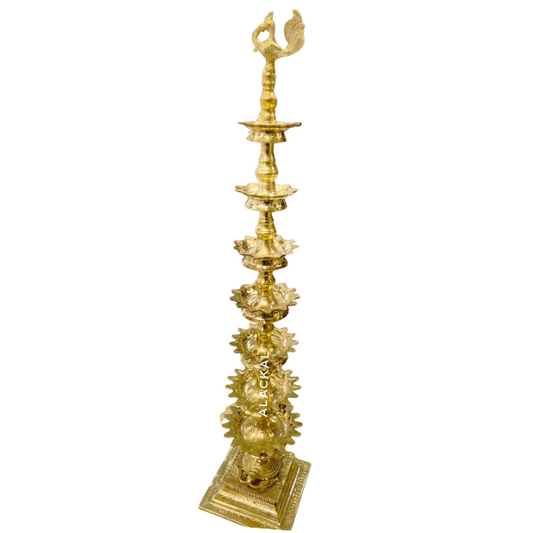 Kerala Handmade Brass Deepasthambham with Annapakshi Head | 51 Wick Vilakku with Tortoise Base – Alackal Bell Metals Mannar