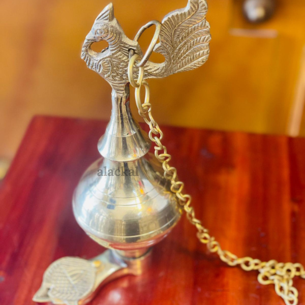 BRASS PEACOCK HEADED HANGING LAMP WITH CHAIN | THOONDAMANI VILAKKU | KEDA VILAKKU