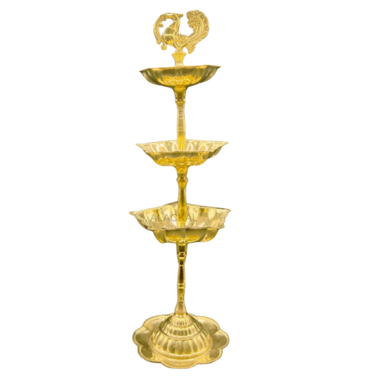 Lightweight Brass 3-Layer Peacock Head Oil Lamp | Elegant Return Gift, Showpiece, Pooja Decor – Alackal Bell Metals Mannar