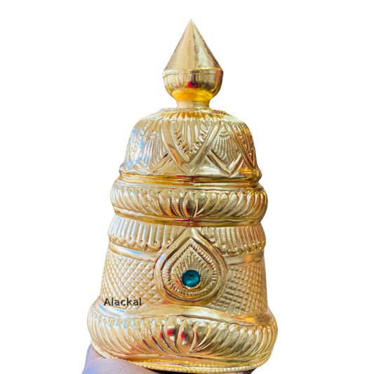 BRASS CROWN FOR LORD WITH GREEN STONE | KIREEDAM