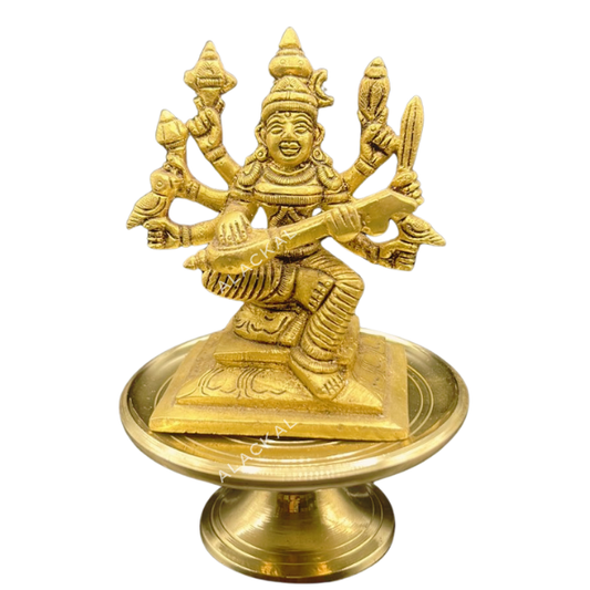 Brass Saraswati Idol with Brass Peedom | Small Pooja Room Decor | Daily Pooja Rituals | Alackal Bell Metals Mannar