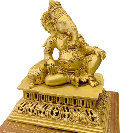 BRASS LORD GANESHA WITH PEEEDOM FOR HOME DECORATION