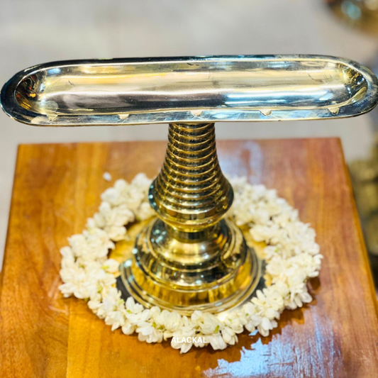BRASS PAATHI VILAKKU WITH 5 WICKS /THIRI FOR TEMPLE AND POOJA RITUALS | A DIVINE OFFERING FROM ALACKAL BELL METALS MANNAR