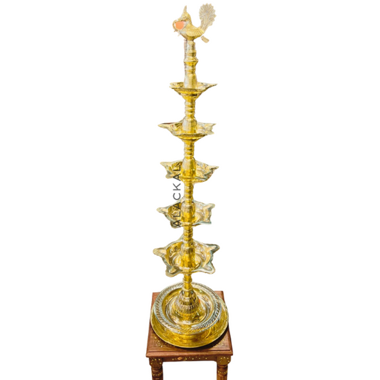 Brass Deepasthambham with Peacock Head | 25-Wick Vilakku | 5 Steps | Lightweight | Alackal Bell Metals- Mannar