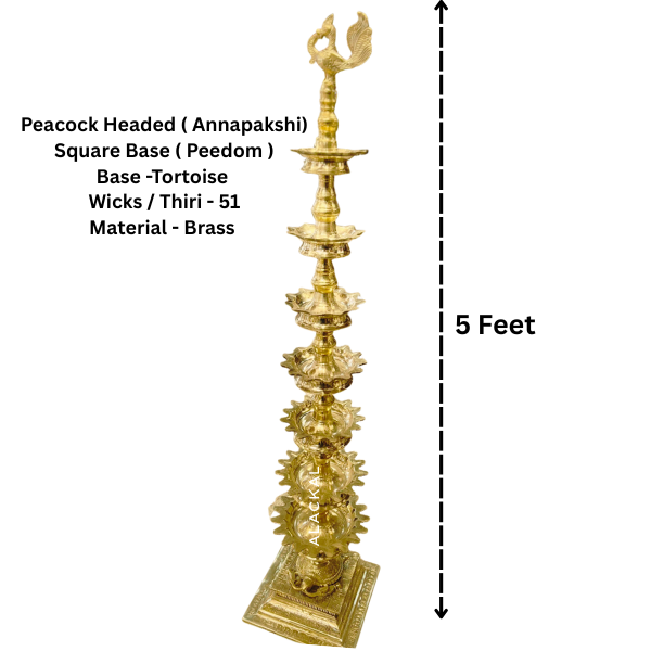 Kerala Handmade Brass Deepasthambham with Annapakshi Head | 51 Wick Vilakku with Tortoise Base – Alackal Bell Metals Mannar