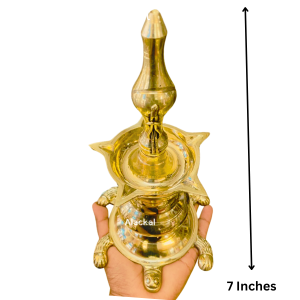BRASS DIVINE VASTHU VILAKKU WITH 5 WICKS AND TORTOISE BASE