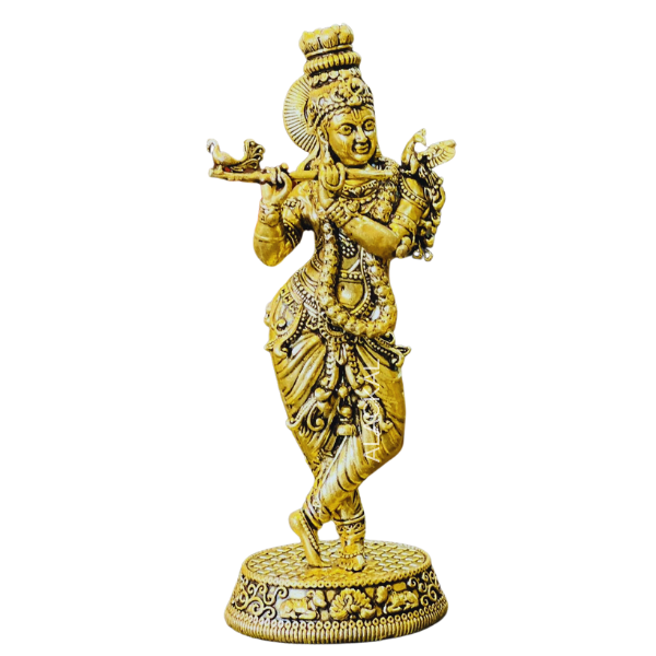 Brass Lightweight Antique Shade Krishna Idol with Flute – Divine Home & Puja Room Decor | Handmade by Alackal Bell Metals, Mannar