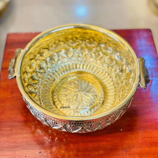 BRASS FLOWER DECOR URULI WITH FLORAL DESIGN | LIGHTWEIGHT URULI | FLOWER DECORATION BOWL
