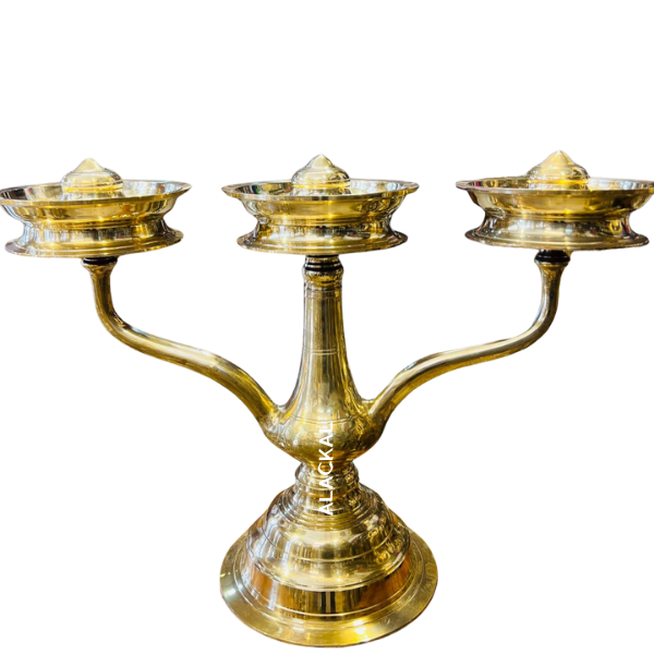 Handmade Bronze Kavaravilakku with Mottu Design – A Divine Three-Layer Temple Lamp from Alackal Bell Metals, Mannar