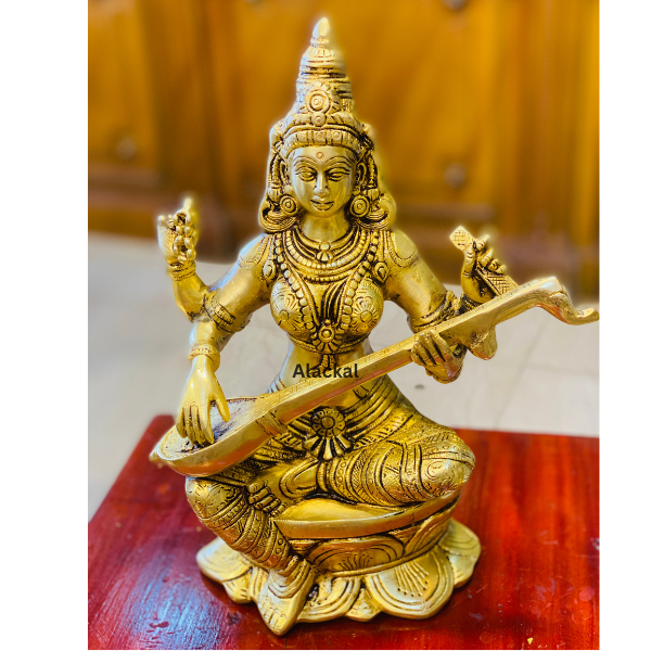 BRASS SARASWATI DEVI IDOL