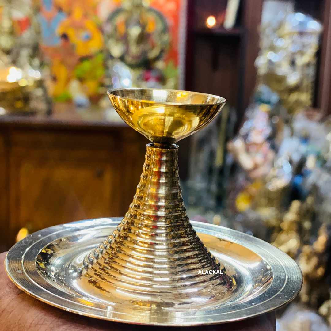 BRASS DOUBLE STEP CAMPHOR HOLDER | KARPOORATHATTU | ARATI