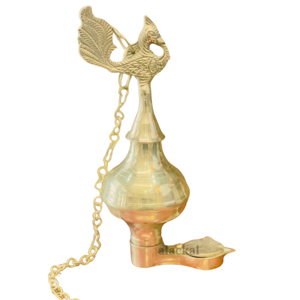 BRASS PEACOCK HEADED HANGING LAMP WITH CHAIN | THOONDAMANI VILAKKU | KEDA VILAKKU