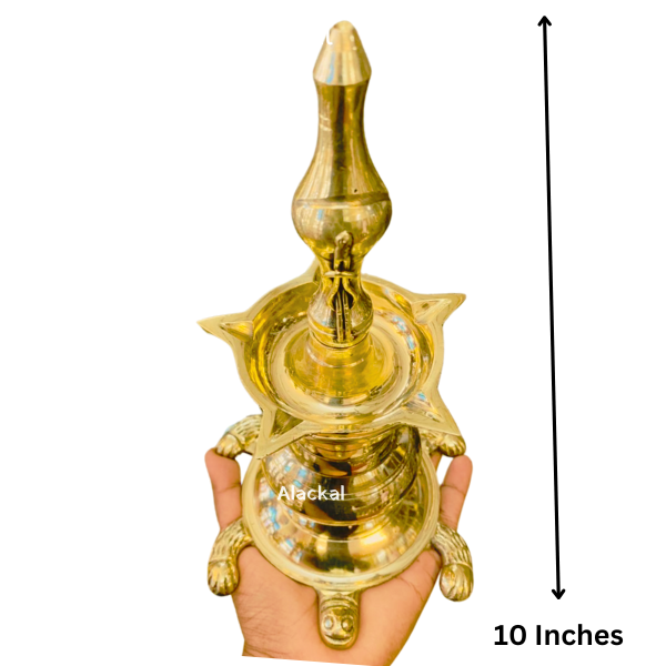 BRASS DIVINE VASTHU VILAKKU WITH 5 WICKS AND TORTOISE BASE