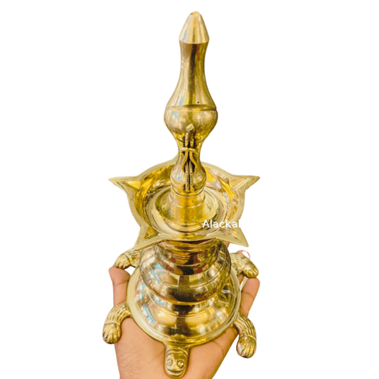 BRASS DIVINE VASTHU VILAKKU WITH 5 WICKS AND TORTOISE BASE