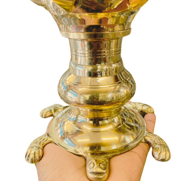 BRASS DIVINE VASTHU VILAKKU WITH 5 WICKS AND TORTOISE BASE