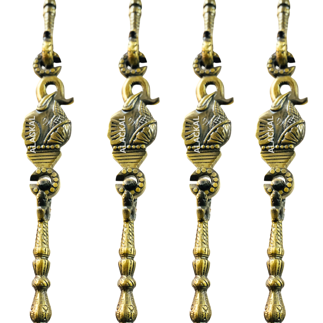 PREMIUM BRASS ANTIQUE SHADE SWAN - SHAPED SWING CHAIN | TRADITIONAL AATUNJAL| OONJAL | JULA CHAIN | 6 FEET, 4 CHAINS | MANNAR