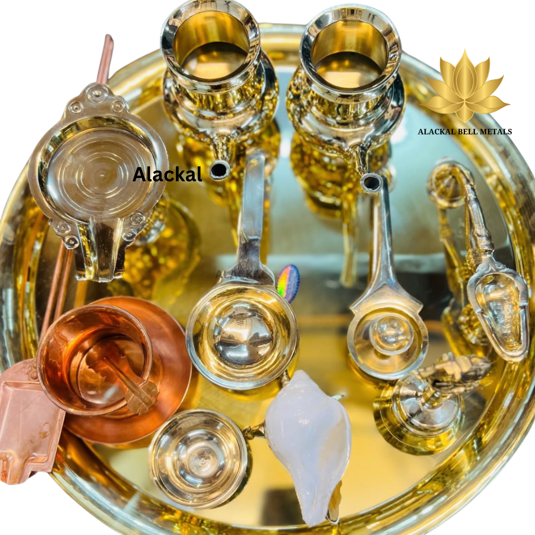 Complete Brass Pooja Thali Set | Traditional Hindu Pooja Kit | Premium Ritual Thali | Alackal Bell Metals Mannar