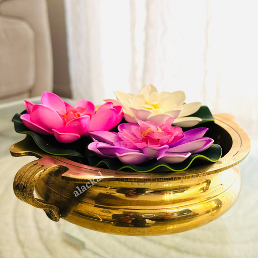 BRASS FLOWER DECOR URULI WITH FIBER LOTUS