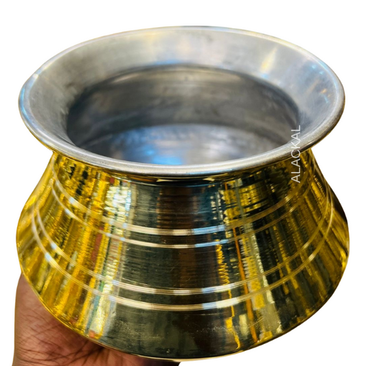 Traditional handcrafted brass Pongal kalam / milk boiling pot with tin coating inside, 1 litre capacity, perfect for housewarming, Pongal rituals, pooja ceremonies, and festive cooking – Alackal Bell Metals Mannar