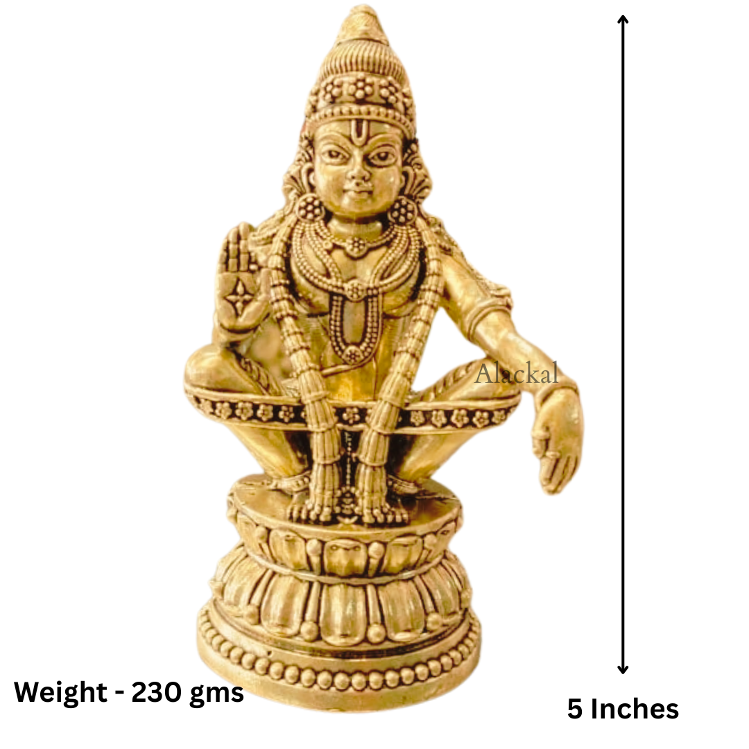 Beautiful brass Swami Ayyappa silai with antique finish, perfect for temples and home pooja rooms