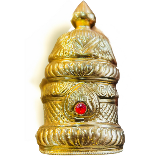 Handcrafted Brass Kireedom / Devi Crown with Red Stones for Temple Use – Traditional Headgear from Alackal Bell Metals, Mannar