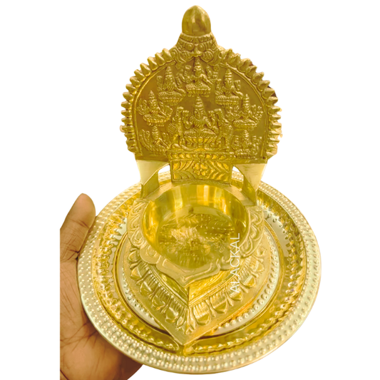 Handcrafted Brass Ashtalakshmi Vilakku with Brass Thalam Plate – Alackal Bell Metals Mannar