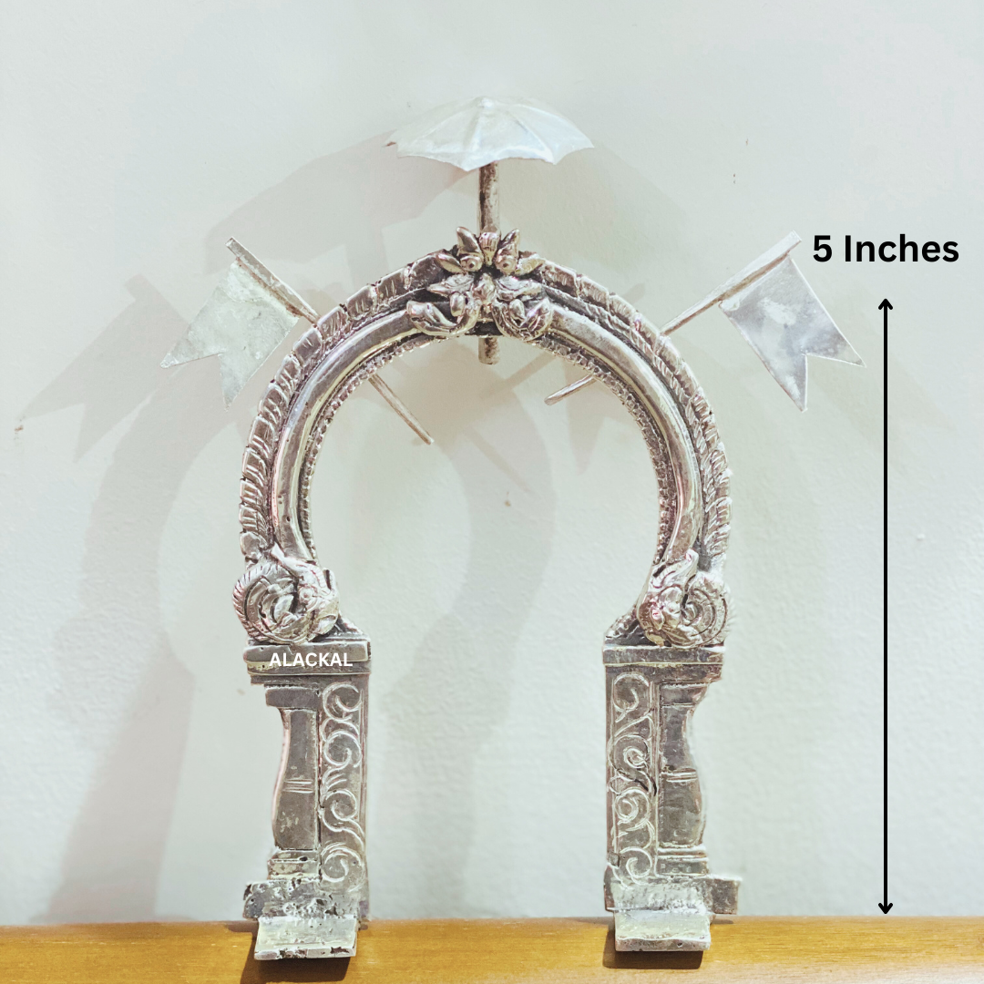 AUTHENTIC PURE SILVER PRABHAVALI WITH THIRUVACHI, UMBRELLA AND TWO FLAG