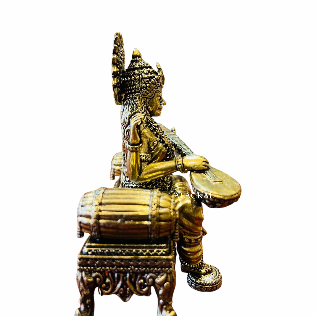 Saraswati Devi Vigraham with Veena – Traditional Antique Brass Statue – Perfect for Students and Teachers