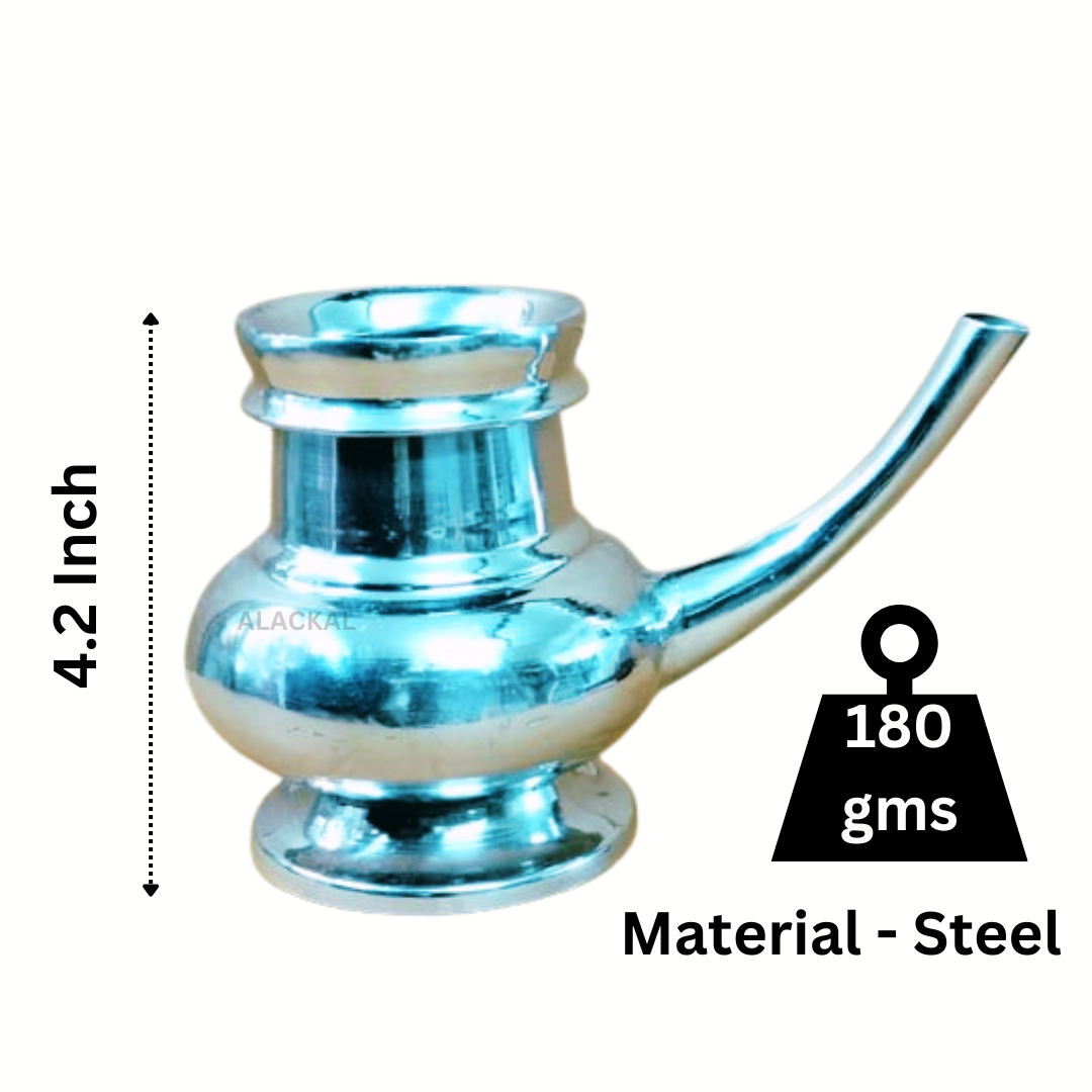 Stainless steel pooja kindi – handcrafted for traditional Indian pooja rituals from Alackal Bell Metals Mannar