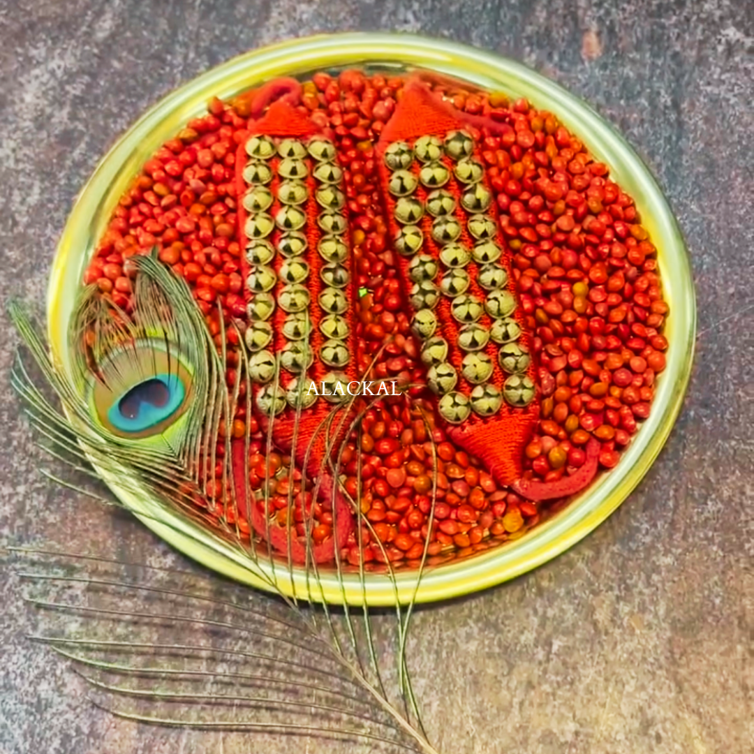 Traditional dance gifting combo with brass thalam, chilanka, manjadikuru, and mayilpeeli – perfect for Bharatanatyam and Kuchipudi dancers