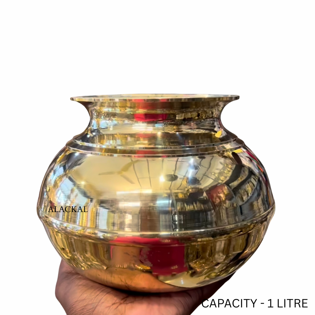 Traditional handcrafted bronze pot with flower arrangement for resort and home decor