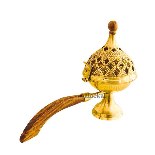 BRASS DHOOP DHANI | DHOOP HOLDER WITH WOODEN HANDLE