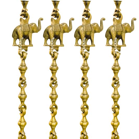 Brass elephant designed swing chain for Aatunjal, handcrafted by Alackal Bell Metals Mannar, perfect for traditional Kerala style homes, luxury resorts, and heritage decor.