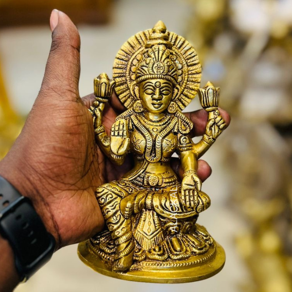 Brass Lakshmi Devi idol handcrafted by Alackal Bell Metals Mannar for pooja rituals