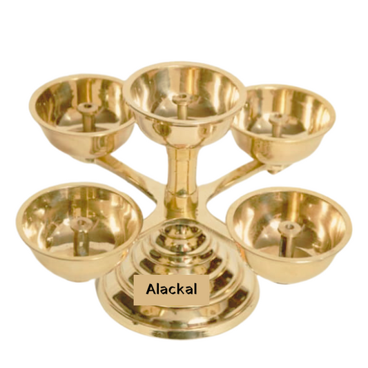 Handcrafted Brass Panchadeepam with 5 Wick Slots – Traditional Temple & Pooja Room Lamp | Alackal Bell Metals, Mannar