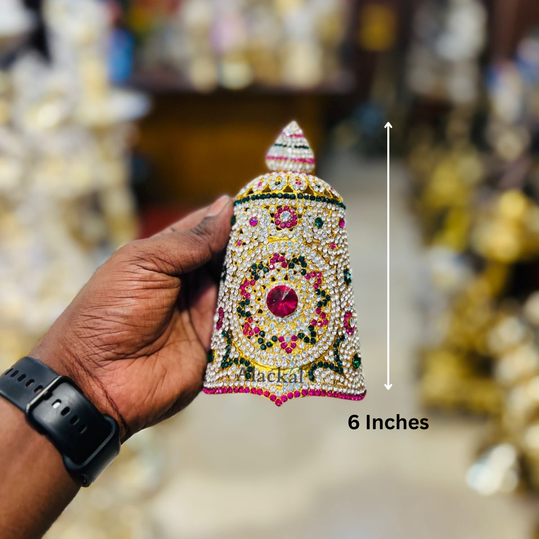 Handcrafted Stone Crown (Kireedom) for God and Goddess with Red, White & Green Stones | Alackal Bell Metals Mannar