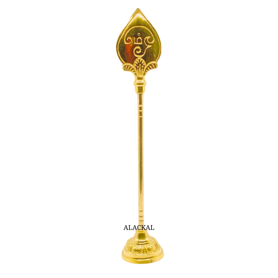 Divine Precision: The Sacred Brass Murugan Vel Sphere with Stand for Pooja Purpose from Alackal Bell Metals, Mannar